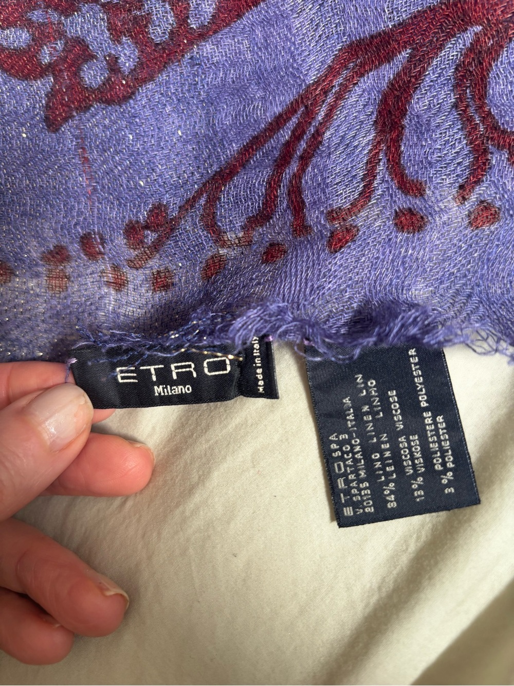 ETRO Blue/Purple & Burgundy Paisley Scarf - Picture 4 of 7